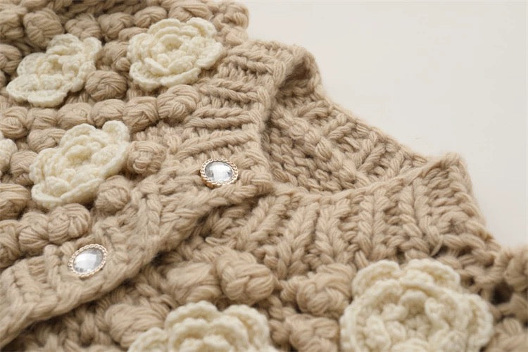 MMC Heavy Industry Stick Needle Thick Thread Fully Handmade Hand-tagged Three-dimensional Flower Ball Knitted Cardigan Jacket Thick Sweater