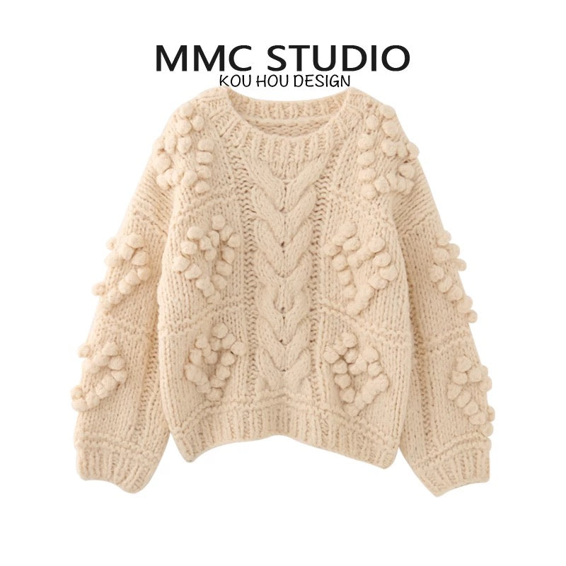 MMC European heavy industry French stick stitch pixel love round neck thickened long-sleeved sweater sweater jacket top for women