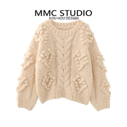 MMC European heavy industry French stick stitch pixel love round neck thickened long-sleeved sweater sweater jacket top for women