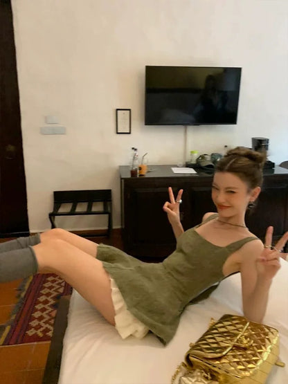 2024 new summer style European style fashion suit design raw edge camisole top cake skirt two-piece set