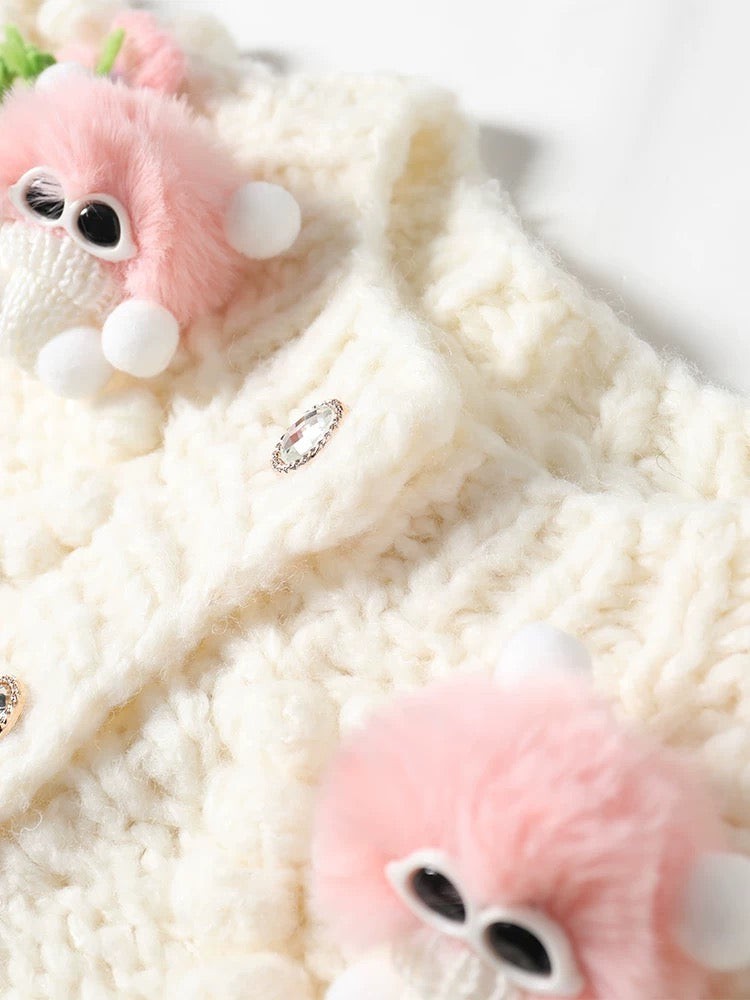 MMC loose heavy industry sweet and cute hand knitted thick stick needle vertical flower sutra cartoon cartoon knitted cardigan jacket thick