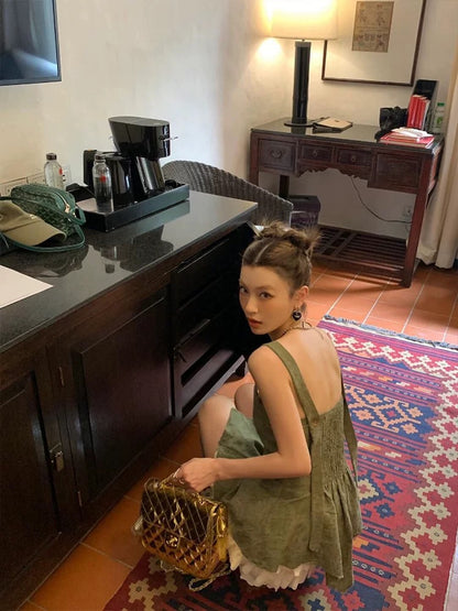 2024 new summer style European style fashion suit design raw edge camisole top cake skirt two-piece set