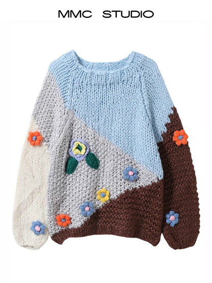 MMC soft and sweet temperament, age-reducing, loose and lazy style, hand-knitted thick stick knitted sweater jacket, thick