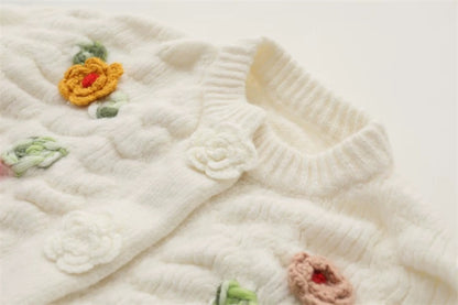 MMC 24 Autumn and Winter New Retro Japanese Heavy Industry Handmade Crochet Three-dimensional Flower Embroidery Knitted Cardigan Jacket Sweater
