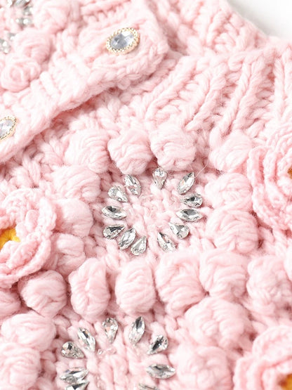 MMC loose retro age-reducing heavy industry hand-knitted thick stick needle sequin flower crochet knitted cardigan sweater thick