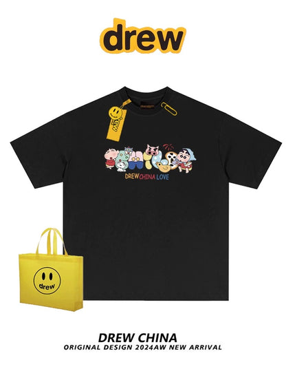 drew American trendy brand Crayon Shin-chan interesting printed short-sleeved T-shirt for men and women casual loose bf couple half-sleeved tee