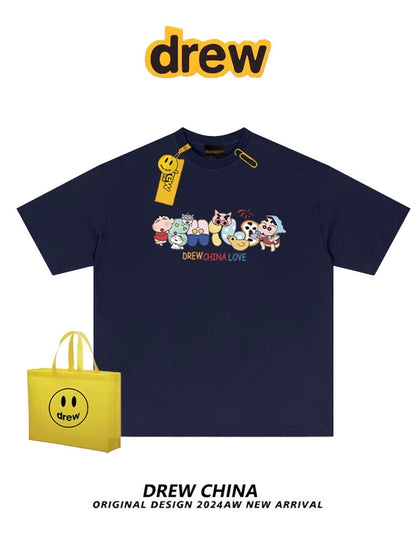 drew American trendy brand Crayon Shin-chan interesting printed short-sleeved T-shirt for men and women casual loose bf couple half-sleeved tee
