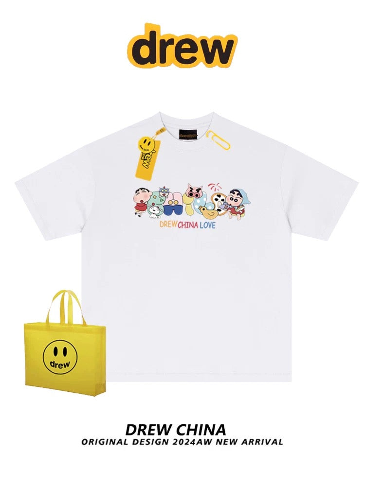 drew American trendy brand Crayon Shin-chan interesting printed short-sleeved T-shirt for men and women casual loose bf couple half-sleeved tee