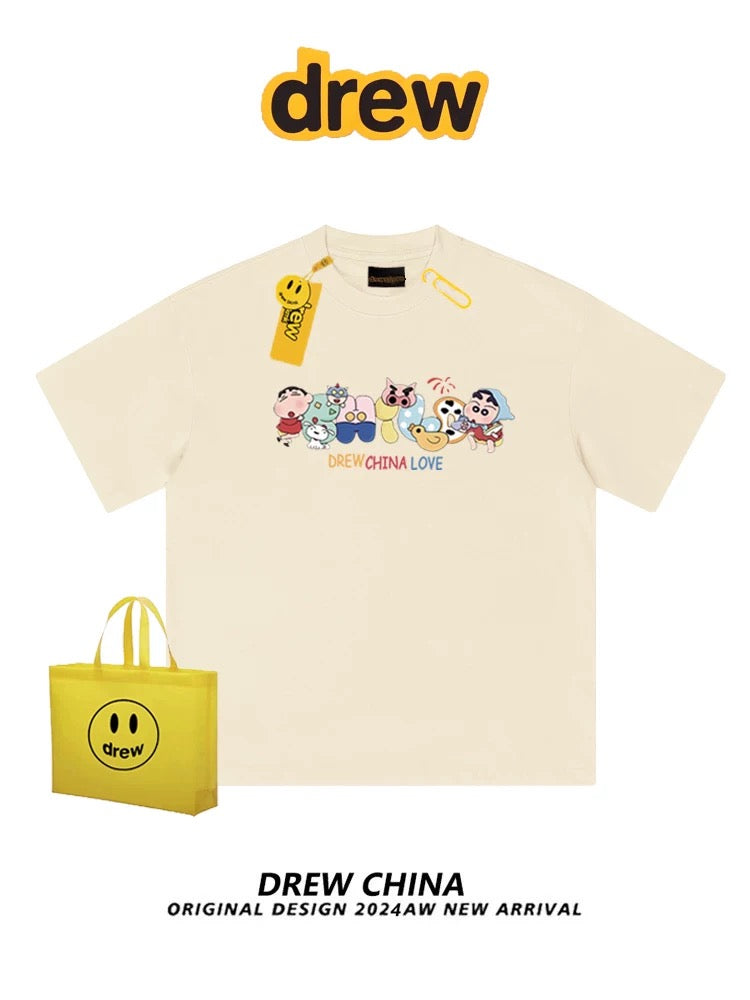 drew American trendy brand Crayon Shin-chan interesting printed short-sleeved T-shirt for men and women casual loose bf couple half-sleeved tee