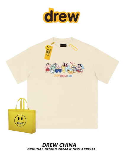 drew American trendy brand Crayon Shin-chan interesting printed short-sleeved T-shirt for men and women casual loose bf couple half-sleeved tee