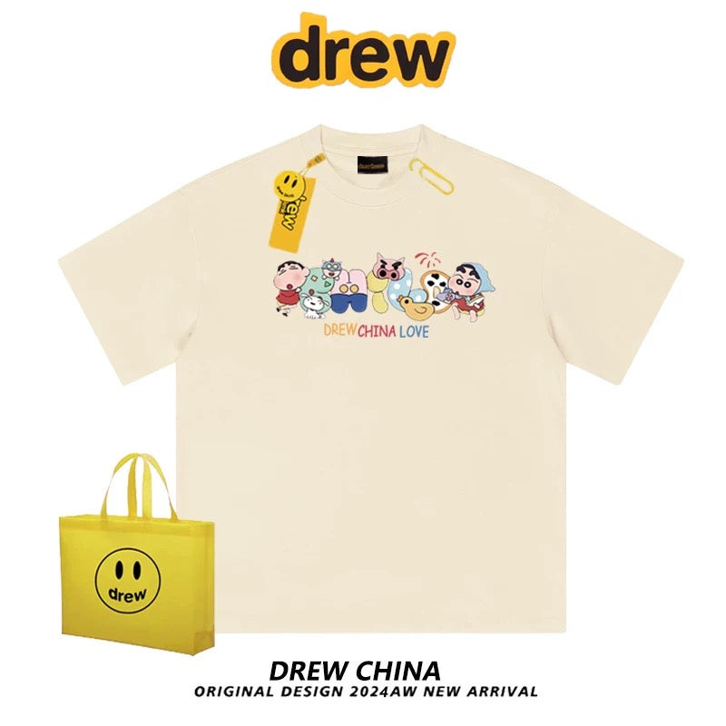 drew American trendy brand Crayon Shin-chan interesting printed short-sleeved T-shirt for men and women casual loose bf couple half-sleeved tee