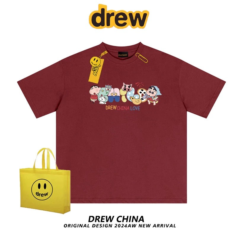 drew American trendy brand Crayon Shin-chan interesting printed short-sleeved T-shirt for men and women casual loose bf couple half-sleeved tee