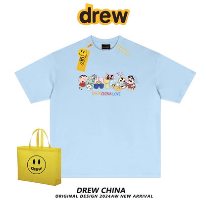 drew American trendy brand Crayon Shin-chan interesting printed short-sleeved T-shirt for men and women casual loose bf couple half-sleeved tee