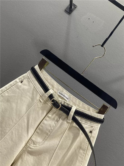 European style apricot wide-leg jeans for women, new spring 2026, high-waisted, loose, casual, cropped, for petite women, grandma pants.