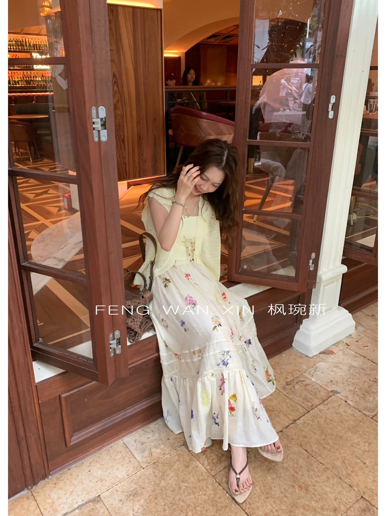 Korean style atmosphere ramie print skirt women's summer new style temperament high quality elastic waist loose A-line long skirt