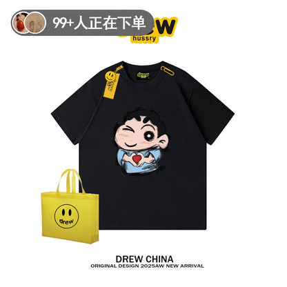 drew American trendy brand Crayon Shin-chan cartoon short-sleeved T-shirt for men and women summer casual loose couple wear fashion tee