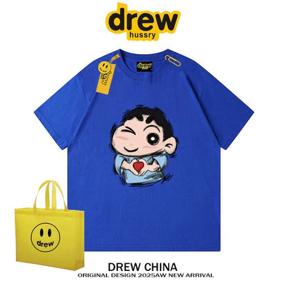 drew American trendy brand Crayon Shin-chan cartoon short-sleeved T-shirt for men and women summer casual loose couple wear fashion tee