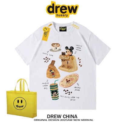 drew American trendy retro Mickey Mouse cartoon short-sleeved T-shirt for men and women summer casual loose couple half-sleeved tee