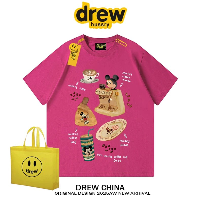 drew American trendy retro Mickey Mouse cartoon short-sleeved T-shirt for men and women summer casual loose couple half-sleeved tee