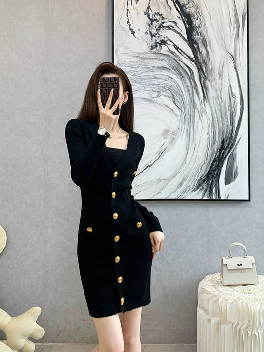High-end hip-hugging bottoming skirt for women 2024 spring and autumn new style French temperament light and sophisticated style knitted dress