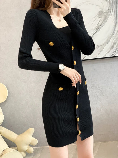 High-end hip-hugging bottoming skirt for women 2024 spring and autumn new style French temperament light and sophisticated style knitted dress