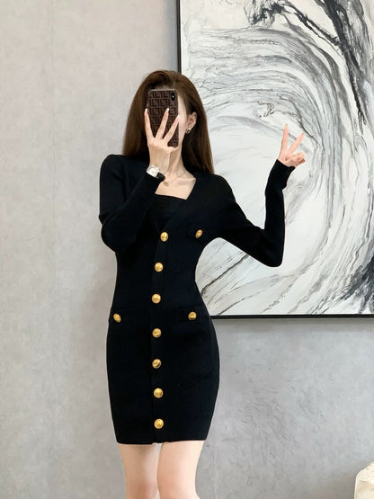 High-end hip-hugging bottoming skirt for women 2024 spring and autumn new style French temperament light and sophisticated style knitted dress