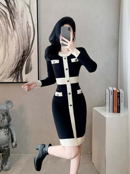 French retro small fragrant knitted dress for women autumn and winter 2024 new fashion temperament slim inner hip skirt