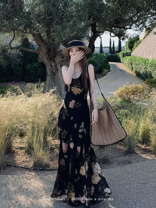 Angelababy/26SS French-style elegant and sophisticated floral print slimming slip dress for women