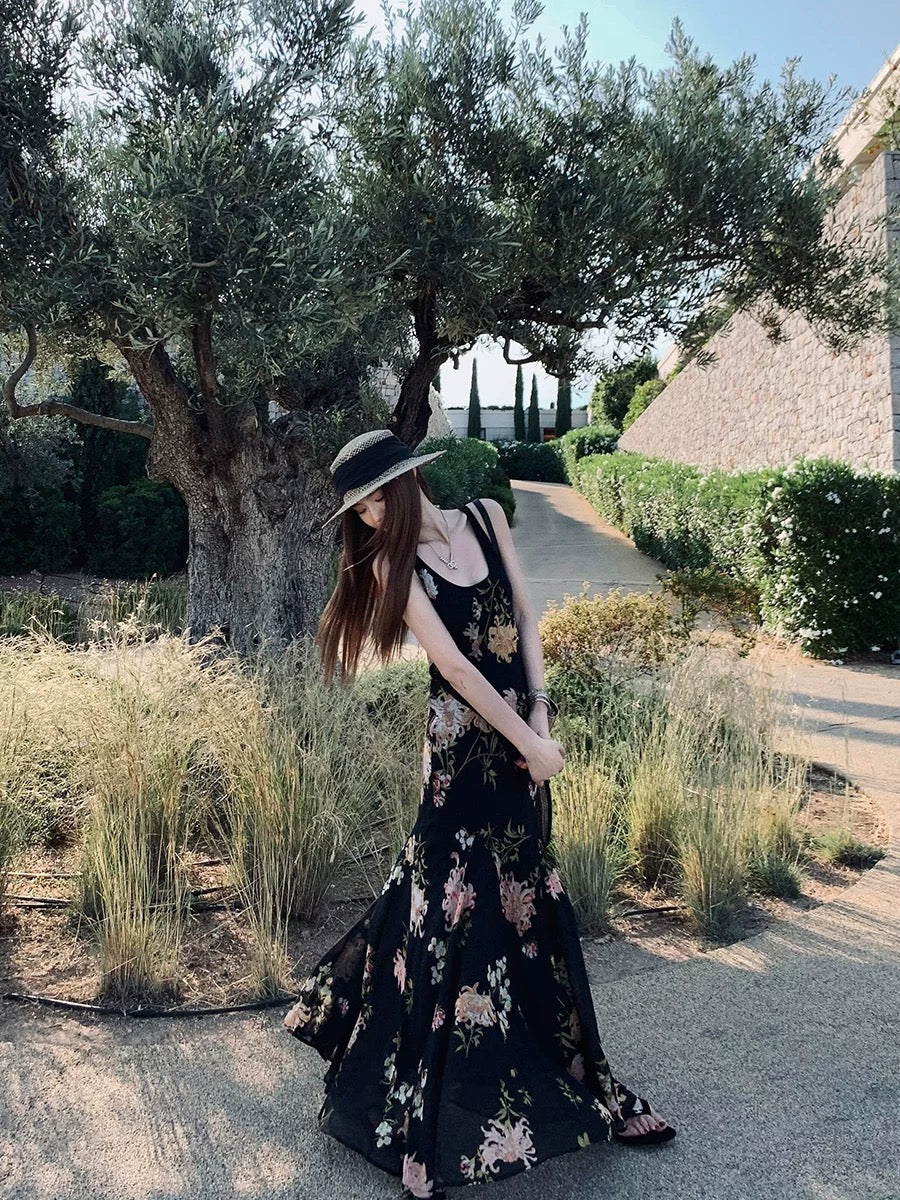 Angelababy/26SS French-style elegant and sophisticated floral print slimming slip dress for women