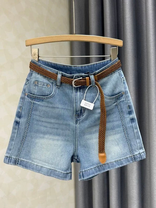 2026 Summer New Style High-Waisted Loose Denim Shorts for Women, Light Blue Thin Style, Commuter Wide-Leg Hot Pants, Instagram Style