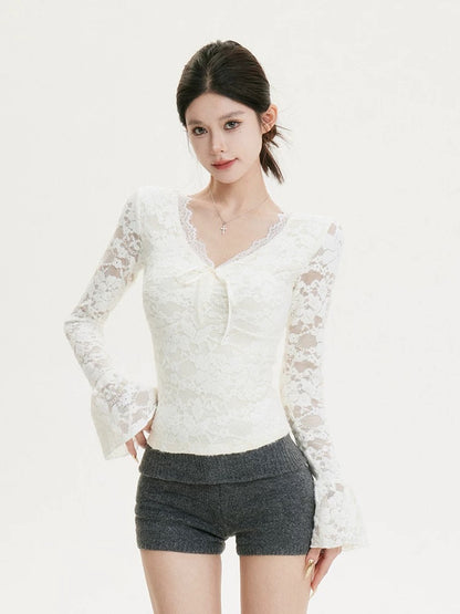cchun Junko [Sweetness Factor] Autumn and winter retro lace inner bottoming top