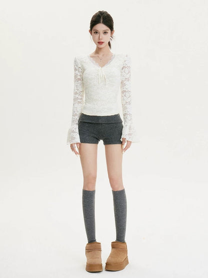 cchun Junko [Sweetness Factor] Autumn and winter retro lace inner bottoming top