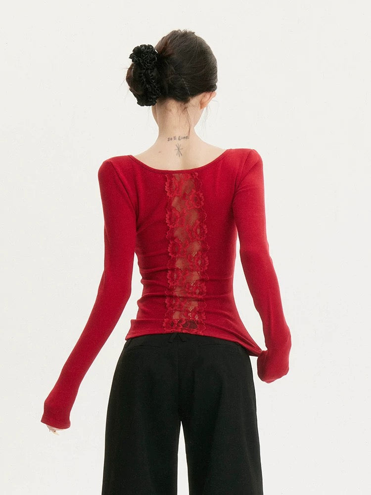 cchun Junko Design lace slimming bottoming back lace v-neck bottoming for autumn and winter