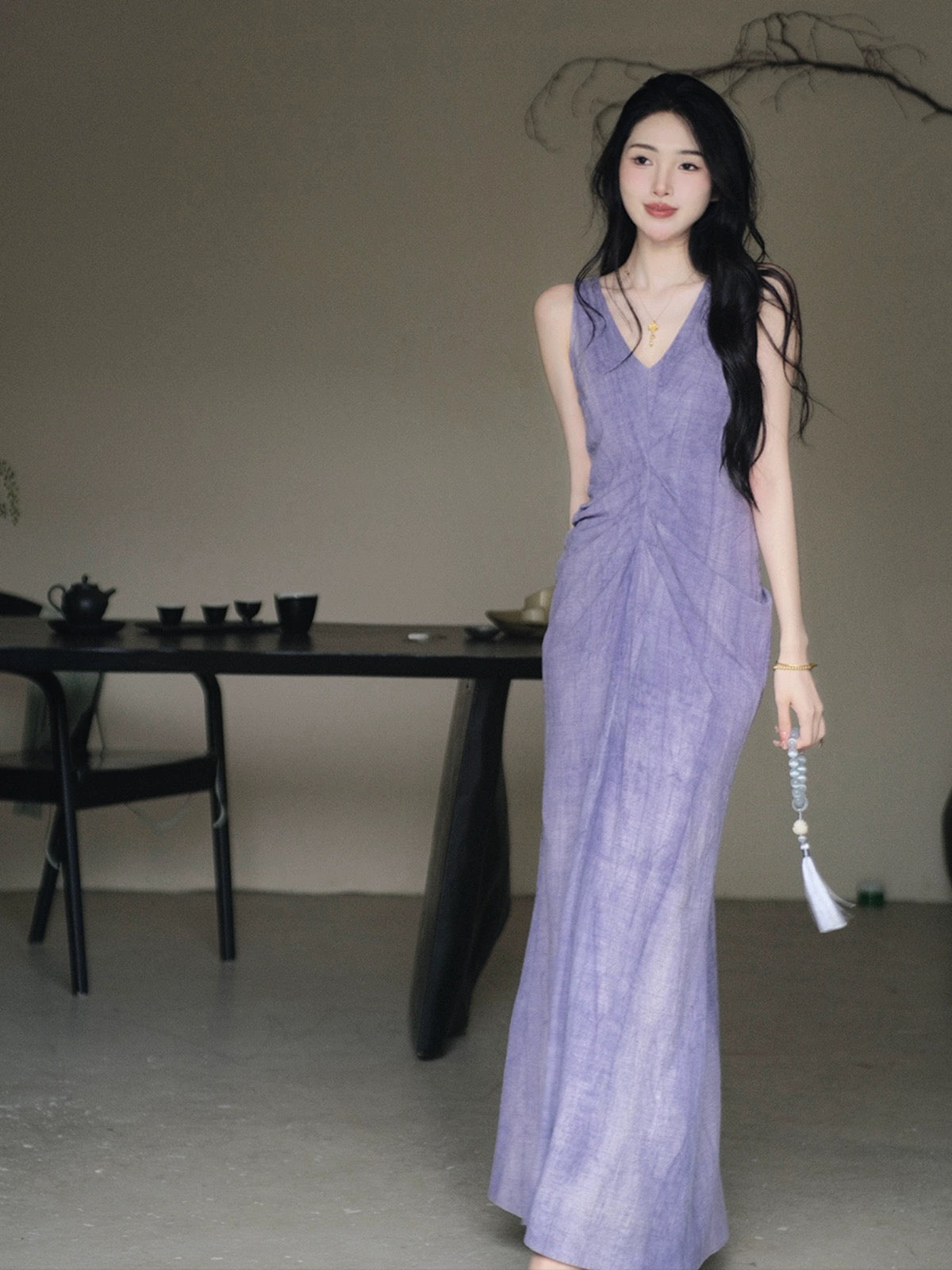 [Ready Stock] Er Sheep Design [Painting Fan] Chinese style new Chinese style high-end stir-fried linen sleeveless dress