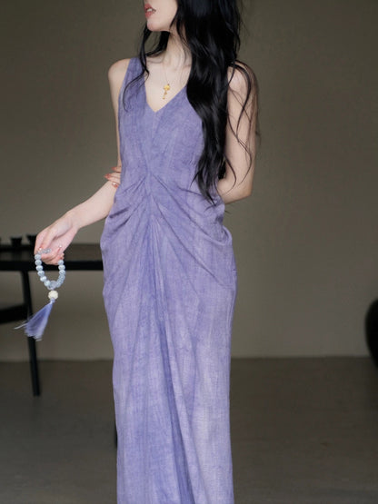 [Ready Stock] Er Sheep Design [Painting Fan] Chinese style new Chinese style high-end stir-fried linen sleeveless dress