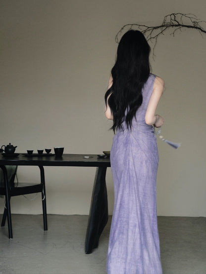 [Ready Stock] Er Sheep Design [Painting Fan] Chinese style new Chinese style high-end stir-fried linen sleeveless dress