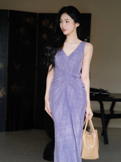 [Ready Stock] Er Sheep Design [Painting Fan] Chinese style new Chinese style high-end stir-fried linen sleeveless dress