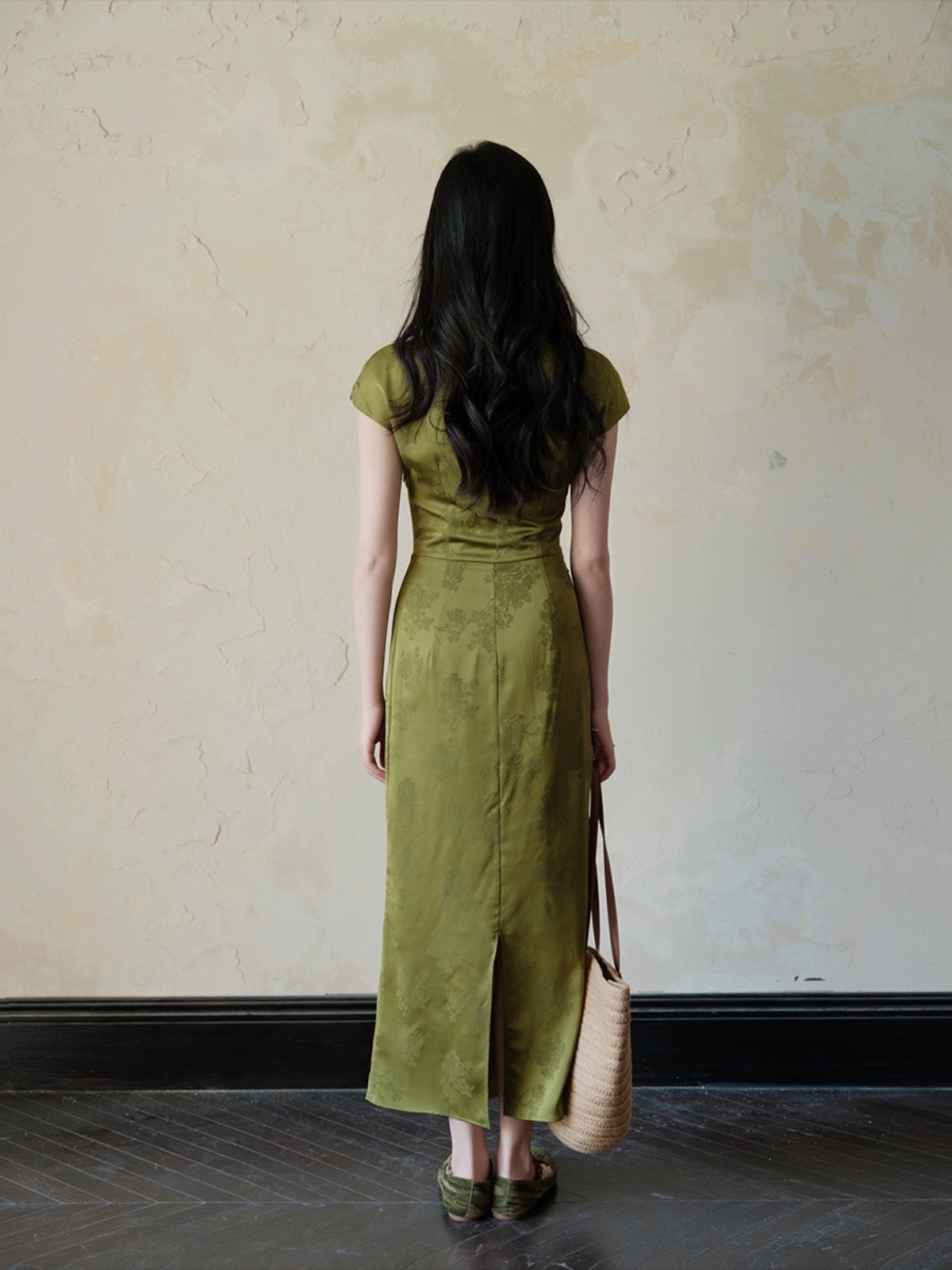 TYANG [Tu Shanqing] Chinese style new Chinese style green white long beaded cheongsam dress for women summer