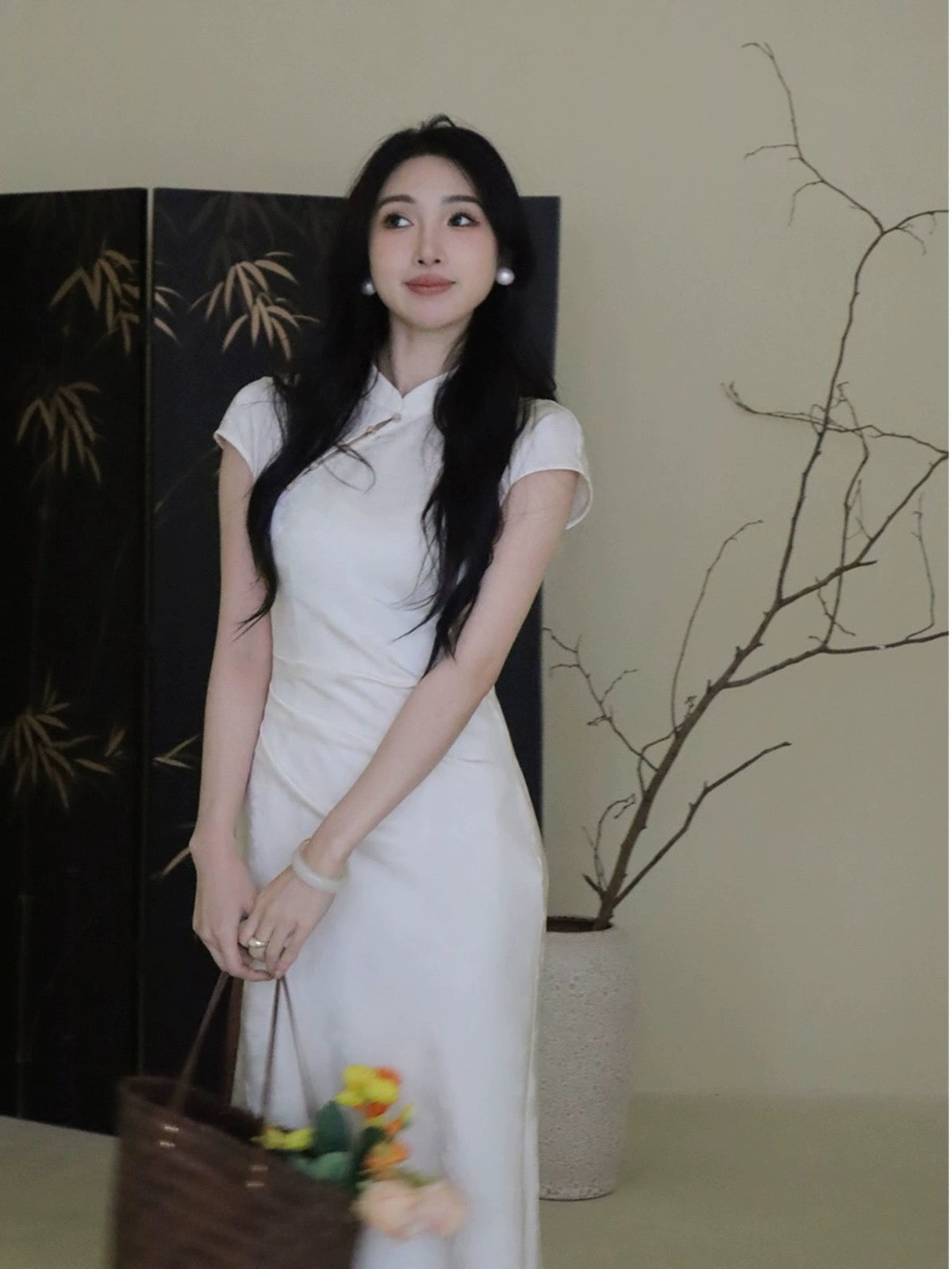 TYANG Design [Mist Blue] Chinese style new Chinese style slim fit fishtail jacquard satin cheongsam