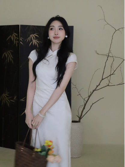 TYANG Design [Mist Blue] Chinese style new Chinese style slim fit fishtail jacquard satin cheongsam