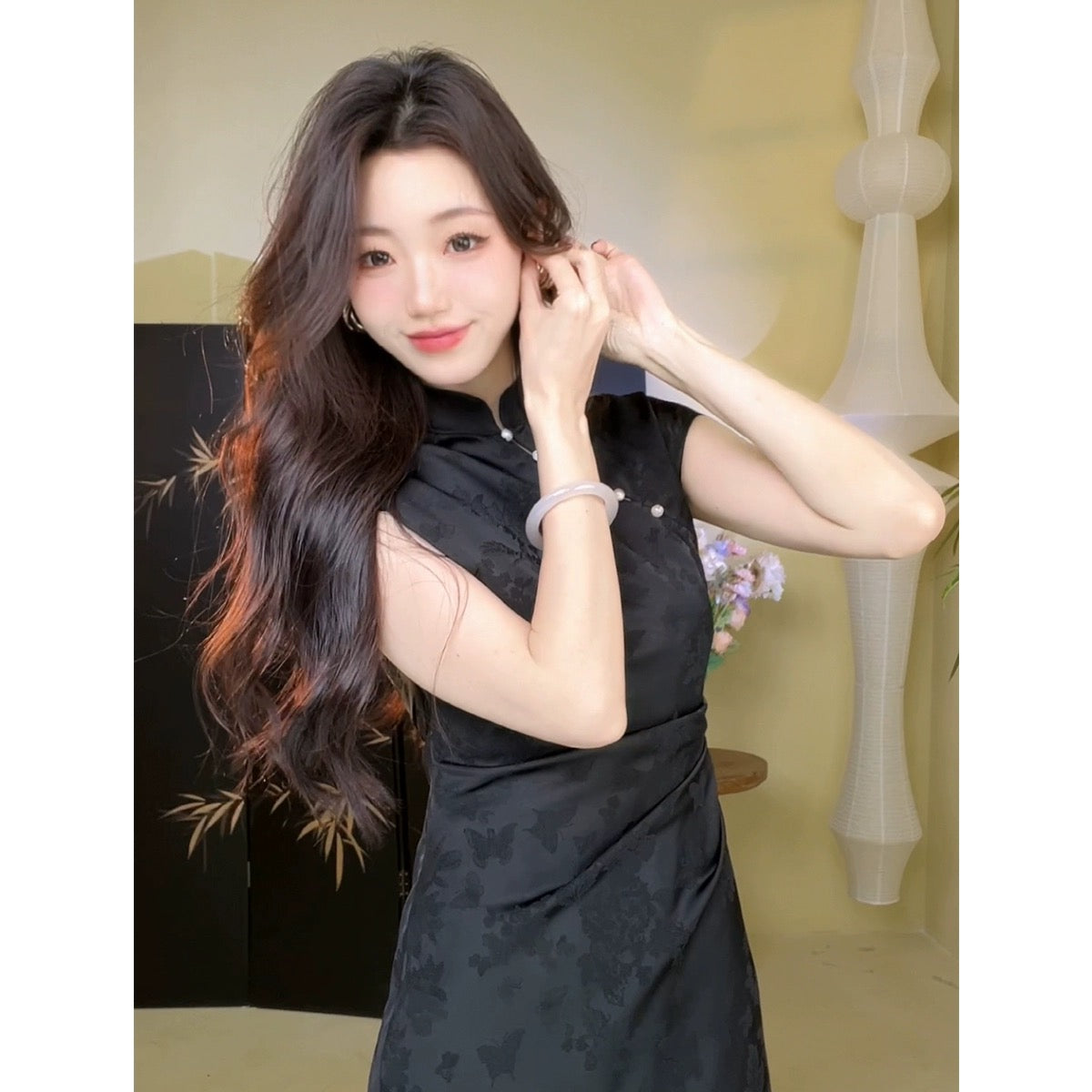 TYANG Design [Mist Blue] Chinese style new Chinese style slim fit fishtail jacquard satin cheongsam