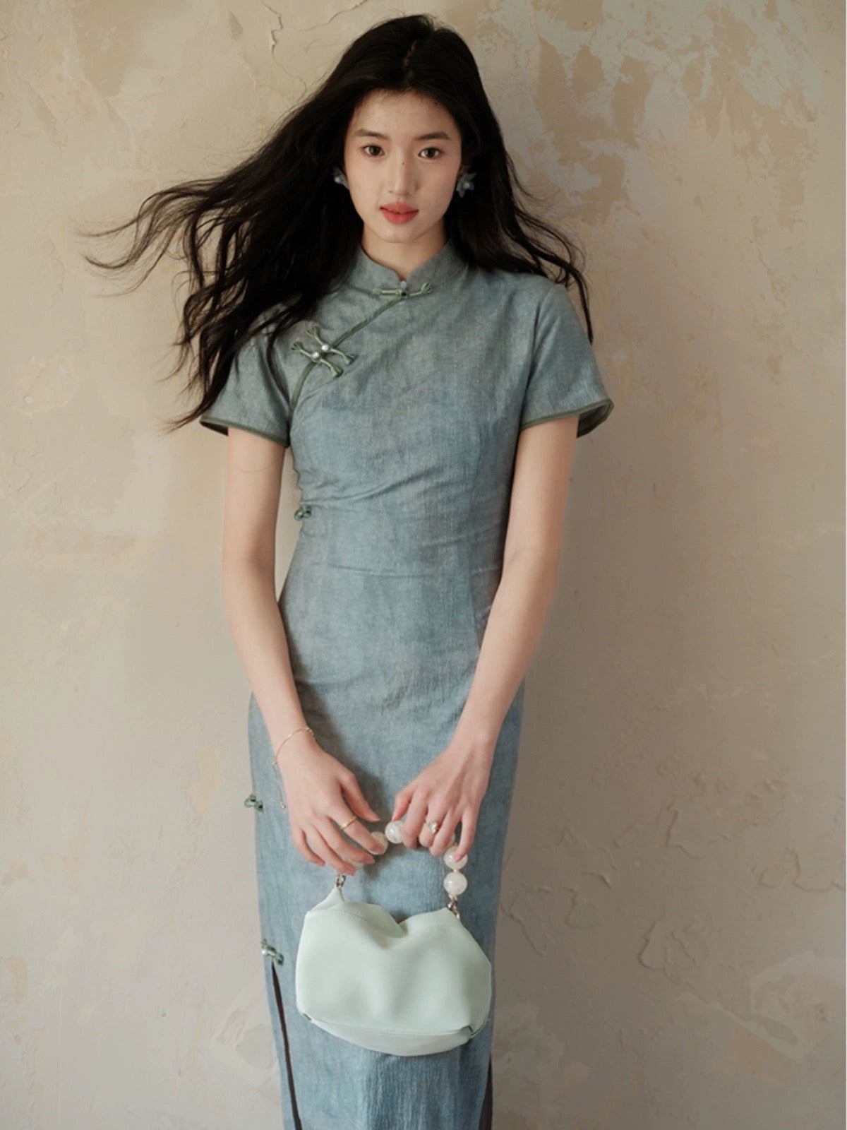TYANG【Qingyun】National style new Chinese style improved Republic of China literary and artistic plate button stand collar cheongsam dress for women