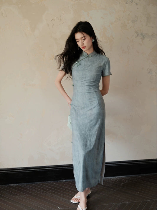 TYANG【Qingyun】National style new Chinese style improved Republic of China literary and artistic plate button stand collar cheongsam dress for women