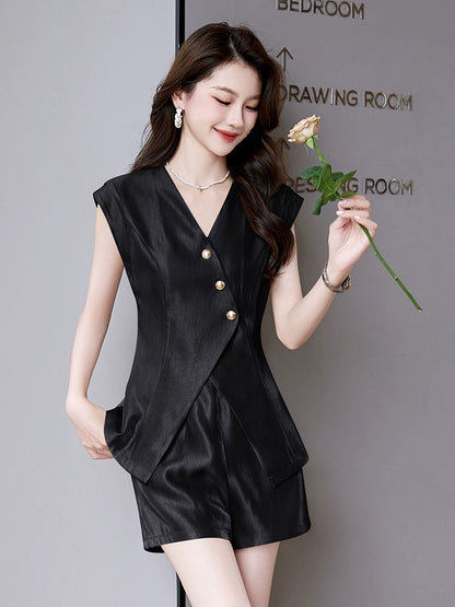 Fashionable Sleeveless Thin Suit Women's 2024 Summer New Style Small Look High-Fashion Street Professional Shorts Two-piece Set