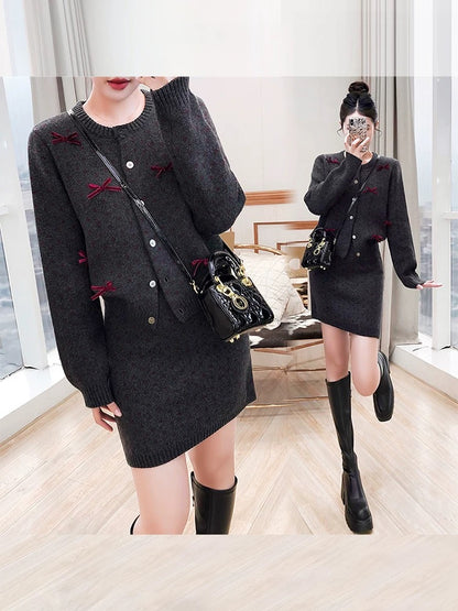 Knitted Suit 2024 New Two-piece Set Fashionable and Fine Cardigan Sweater Short Skirt Casual Suit Women's Autumn and Winter