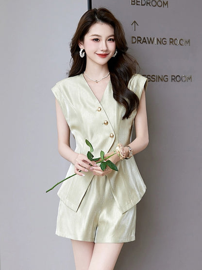 Fashionable Sleeveless Thin Suit Women's 2024 Summer New Style Small Look High-Fashion Street Professional Shorts Two-piece Set