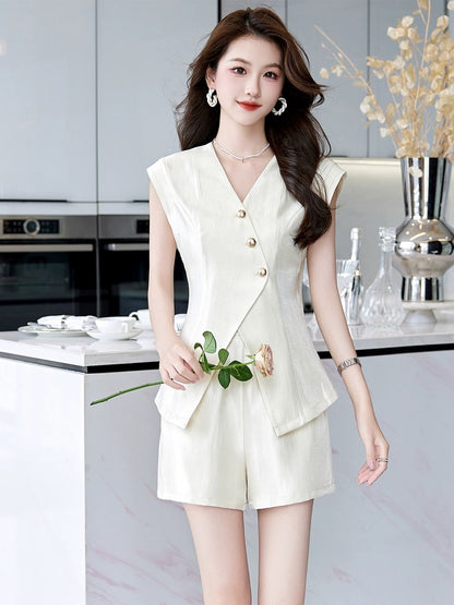 Fashionable Sleeveless Thin Suit Women's 2024 Summer New Style Small Look High-Fashion Street Professional Shorts Two-piece Set