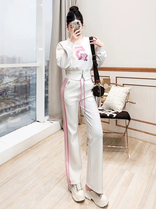 Casual sports suits for women 2024 new two-piece trendy tops and trousers white sweatshirt suits for women in autumn and winter
