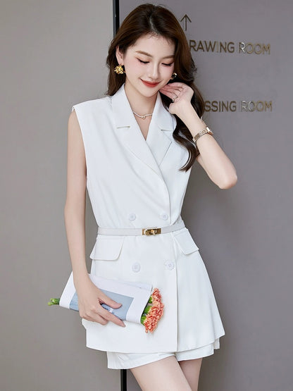 Sleeveless thin suit shorts suit for women 2024 summer new fashion temperament goddess style big-name professional two-piece set