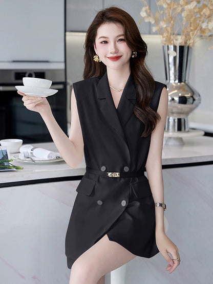 Sleeveless thin suit shorts suit for women 2024 summer new fashion temperament goddess style big-name professional two-piece set